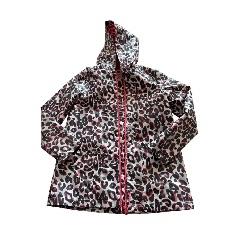 Gymboree L animal print  hooded raincoat lined lightweight w/pockets euc